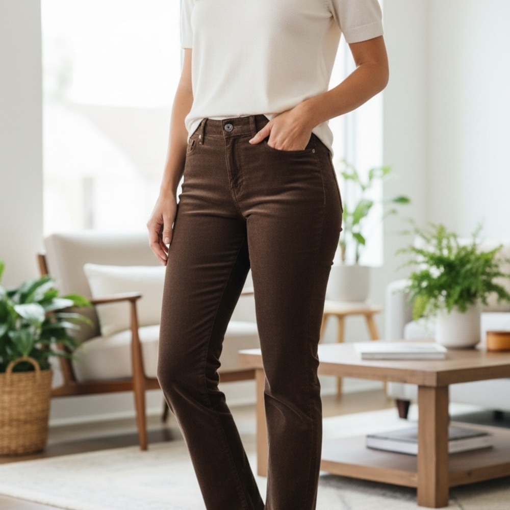 NYDJ Women's Straight Leg Jeans - Brown Corduroy size 14 but fits as 12